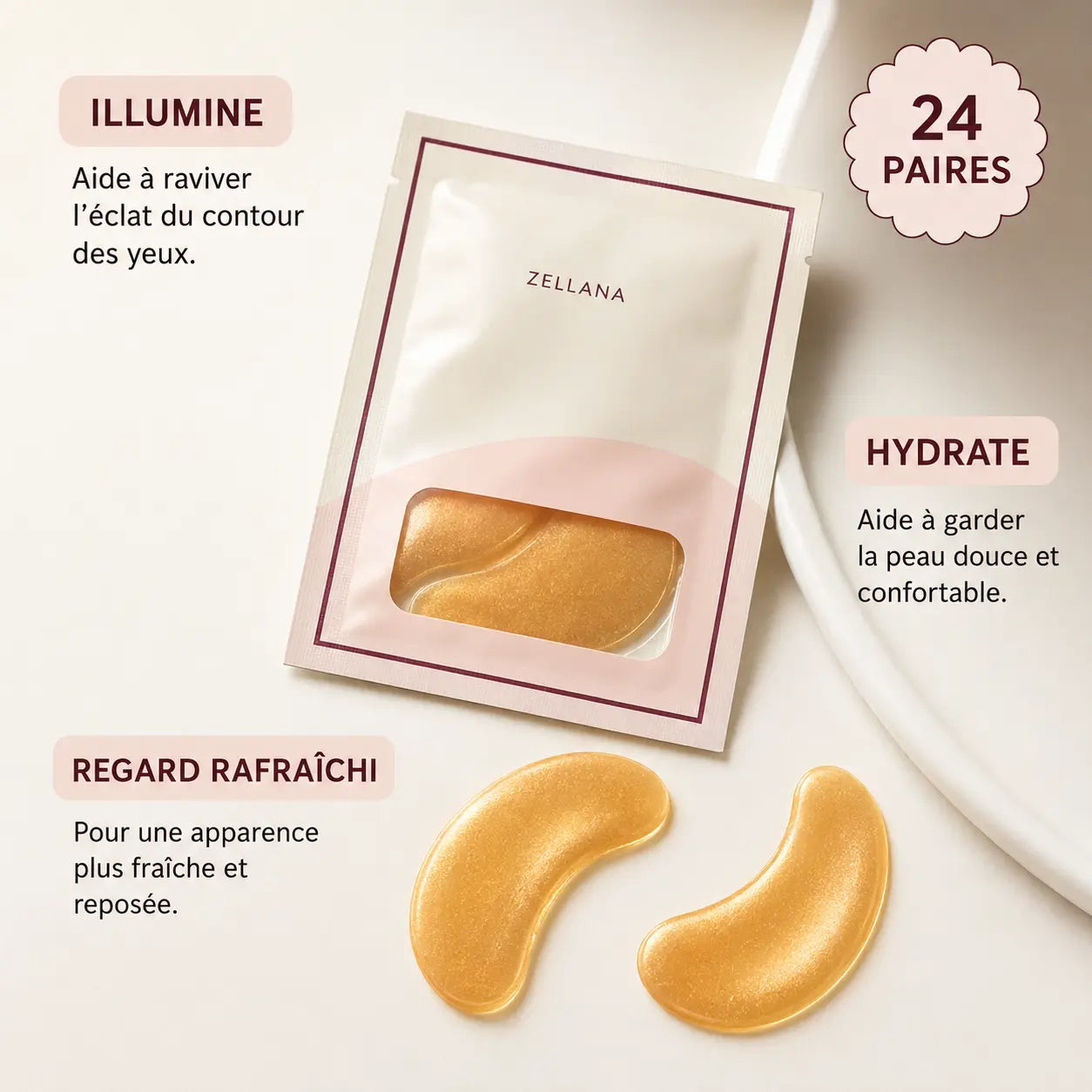 Zellana Éclat — Masques Hydrogel Illuminateurs pour les Yeux